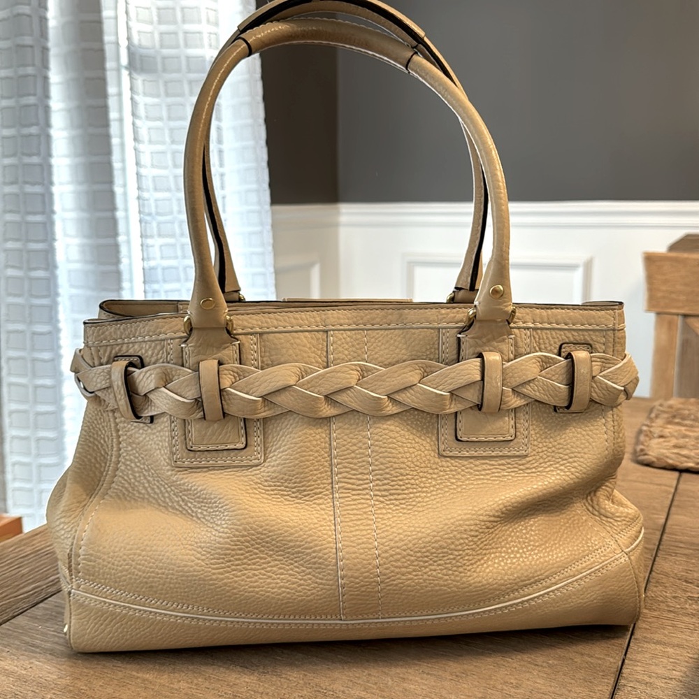 Coach 10529 Hamptons Cream Leather Belted Braided Carryall Handbag - Picture 4 of 7